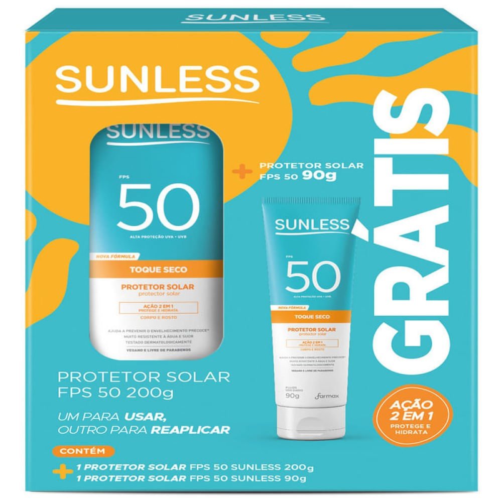 Kit Sunless Protetor Solar Toque Seco Fps50 200g + Fps50 90g