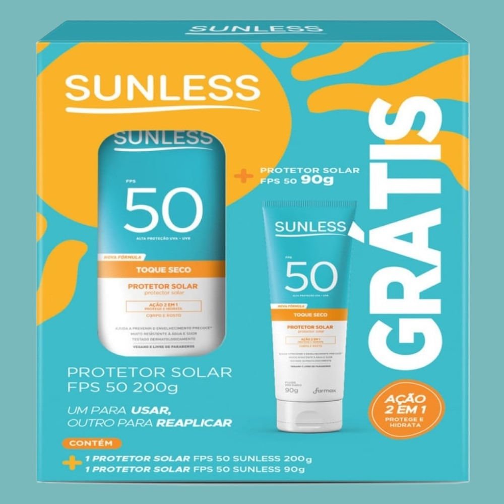 Kit Sunless Protetor Solar Toque Seco Fps50 200g + Fps50 90g ÚNICO 3