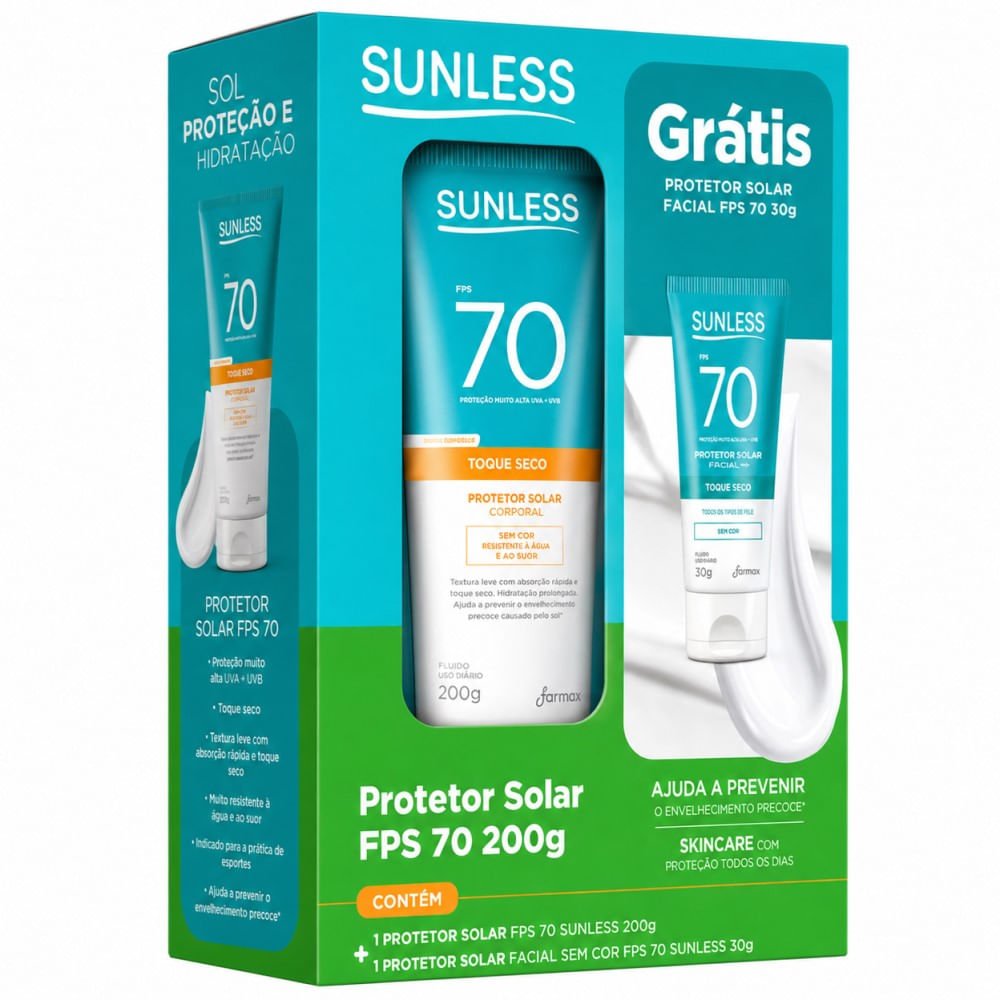 Kit Sunless Protetor Solar Fps70 200g + Facial Fps70 30g ÚNICO 2