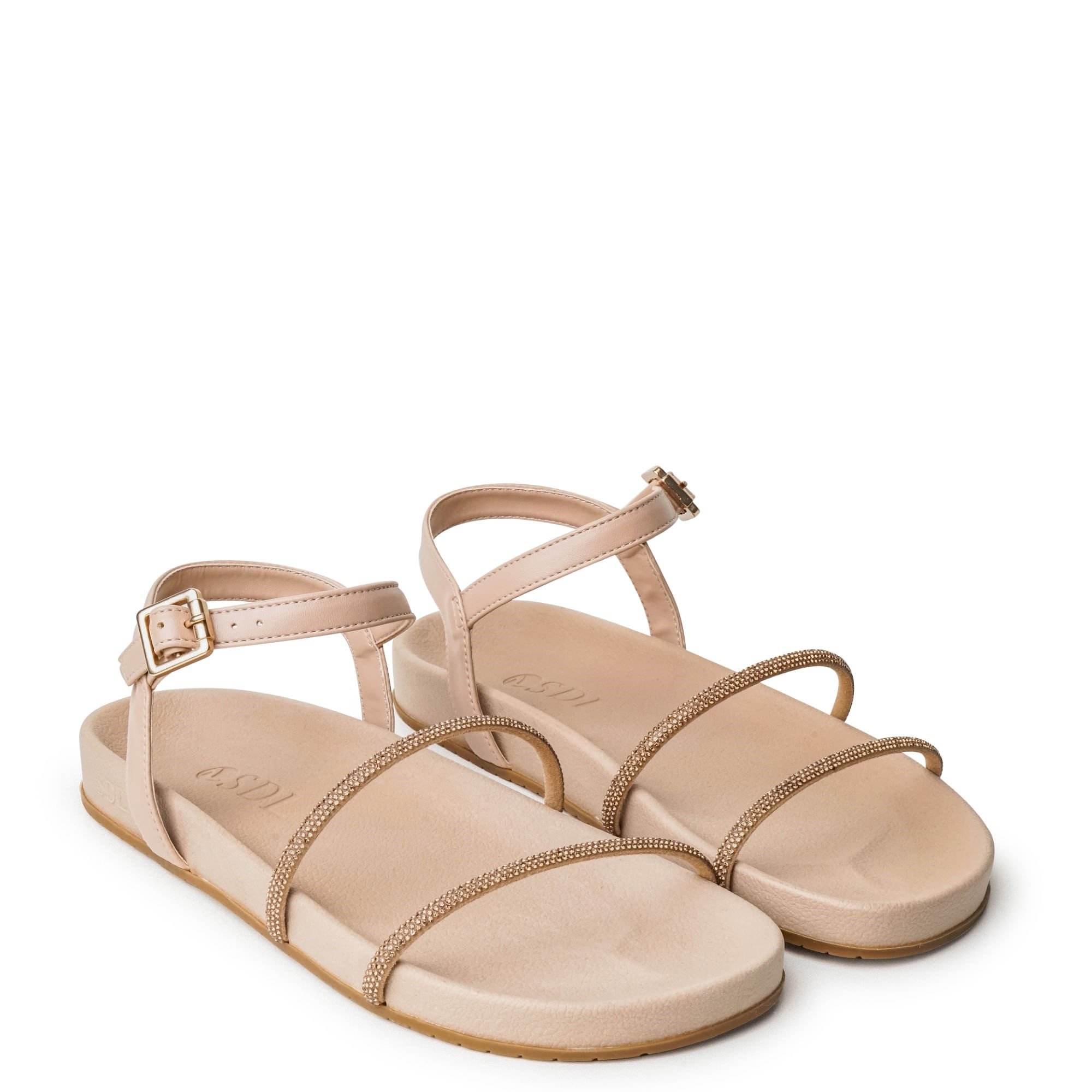 Rasteira Nude Amendoa Papete com Mini Cristais e Fivela 1720.41_2 Bege 1