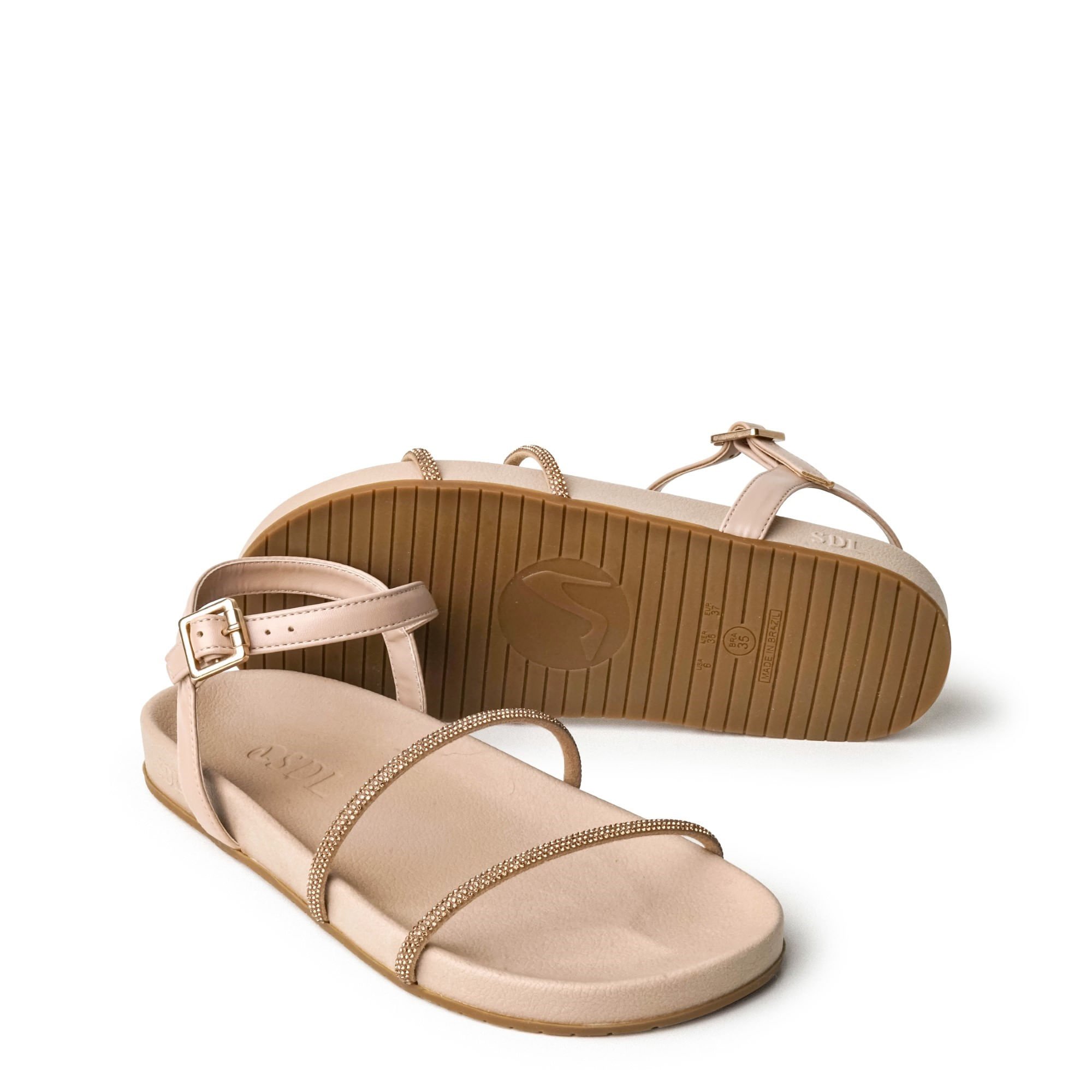 Rasteira Nude Amendoa Papete com Mini Cristais e Fivela 1720.41_2 Bege 2