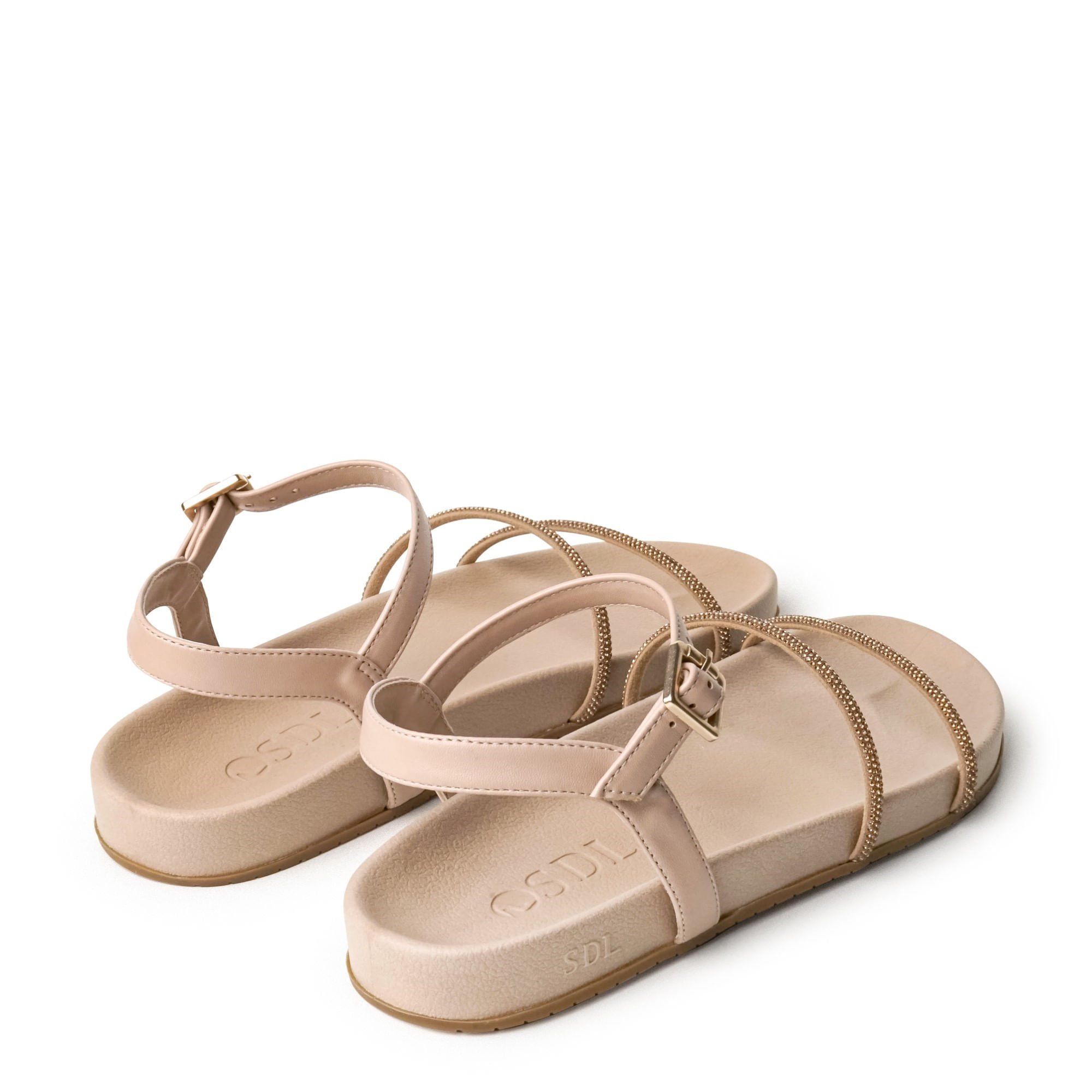 Rasteira Nude Amendoa Papete com Mini Cristais e Fivela 1720.41_2 Bege 4
