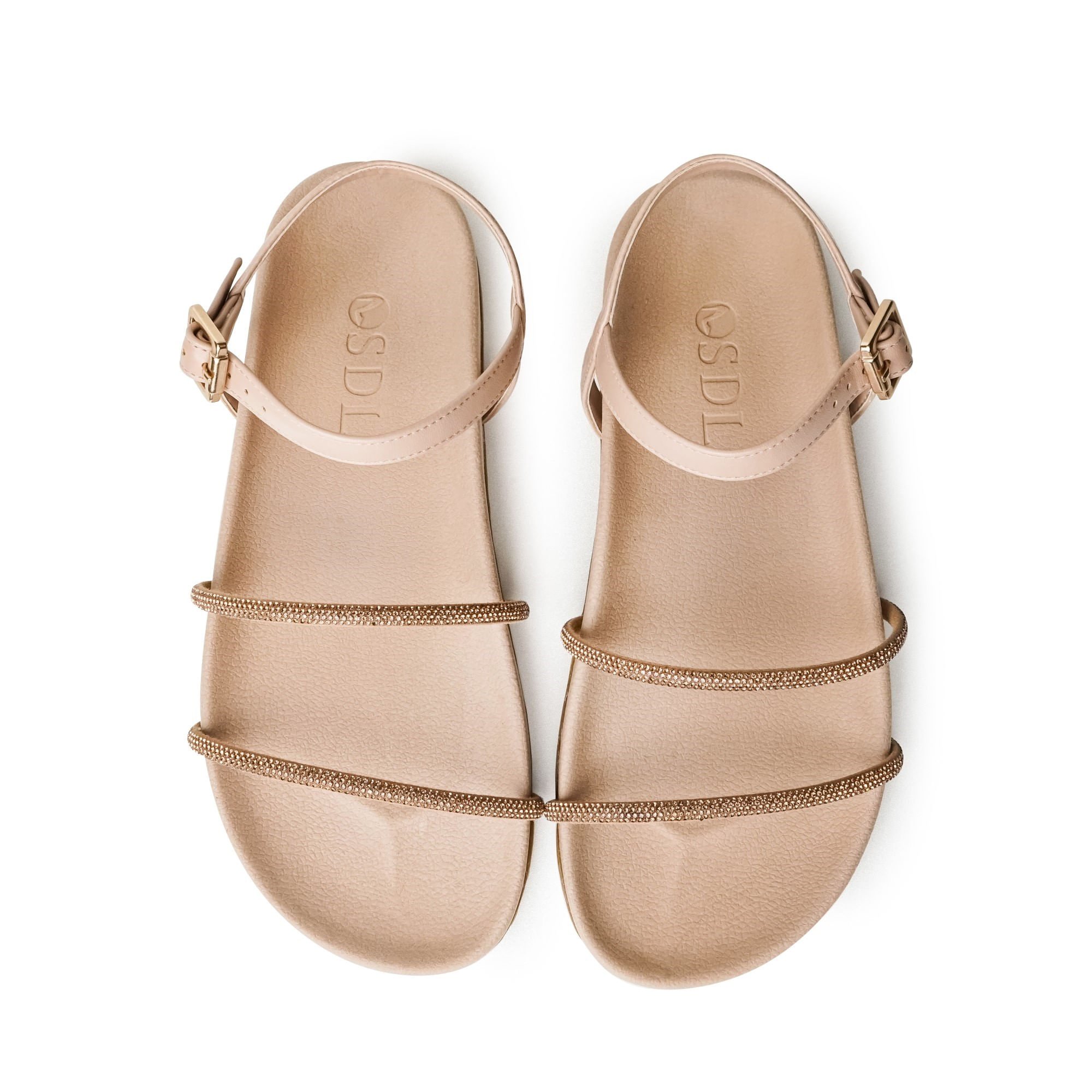 Rasteira Nude Amendoa Papete com Mini Cristais e Fivela 1720.41_2 Bege 5
