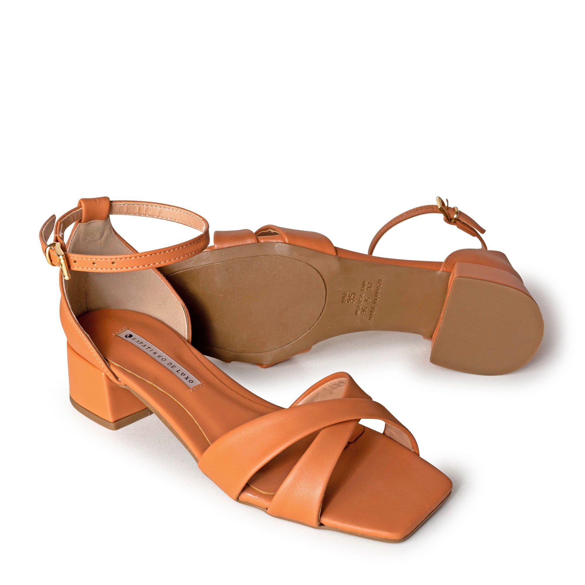 Sandália Napa Nude Blush / Ouro Tira em X e Salto Bloco 100090.02_3 Laranja 2