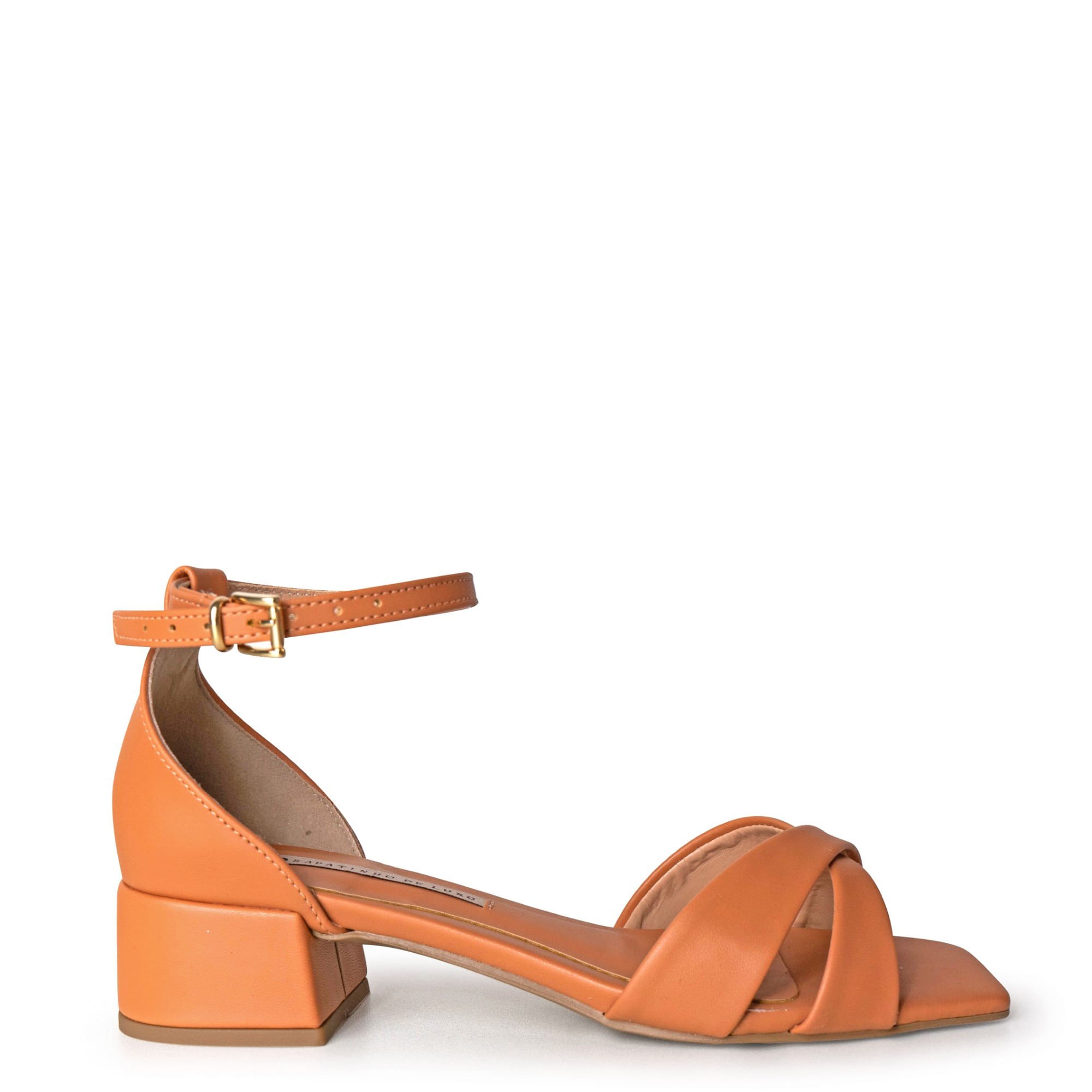 Sandália Napa Nude Blush / Ouro Tira em X e Salto Bloco 100090.02_3 Laranja 3