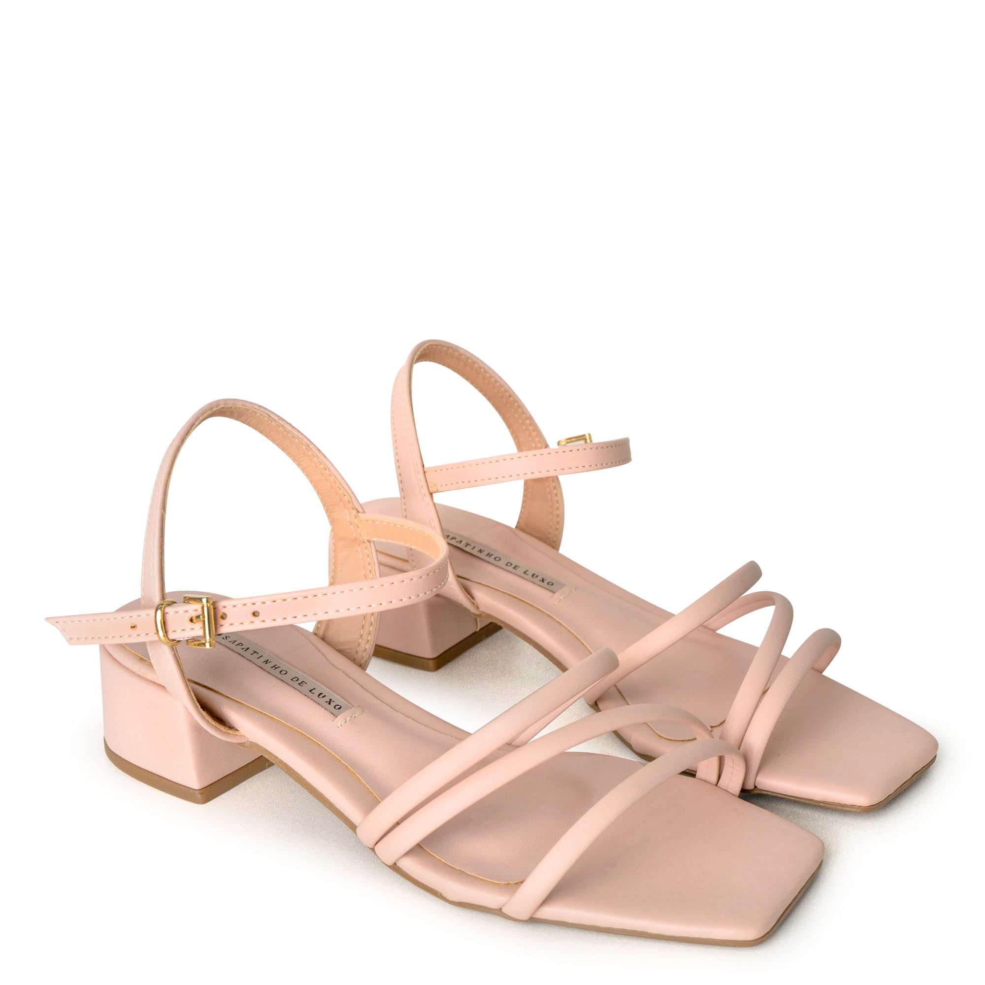 Sandália Napa Nude Rose  Ouro Tiras Finas e Salto Bloco 100090.03_3 Rosa -  Lojas Renner
