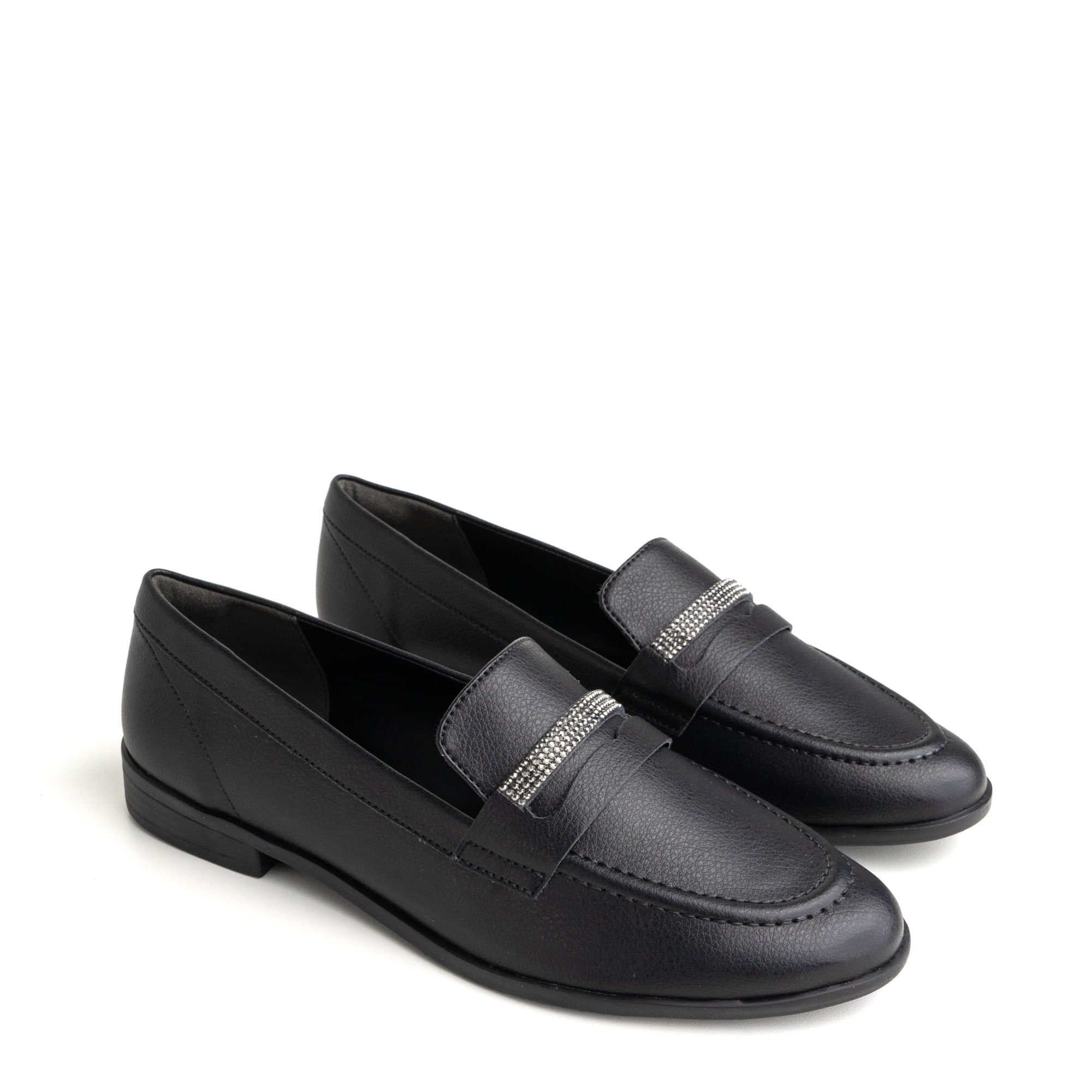 Loafer Mocassim Preto Enfeite Strass Brilho PENZA_1
