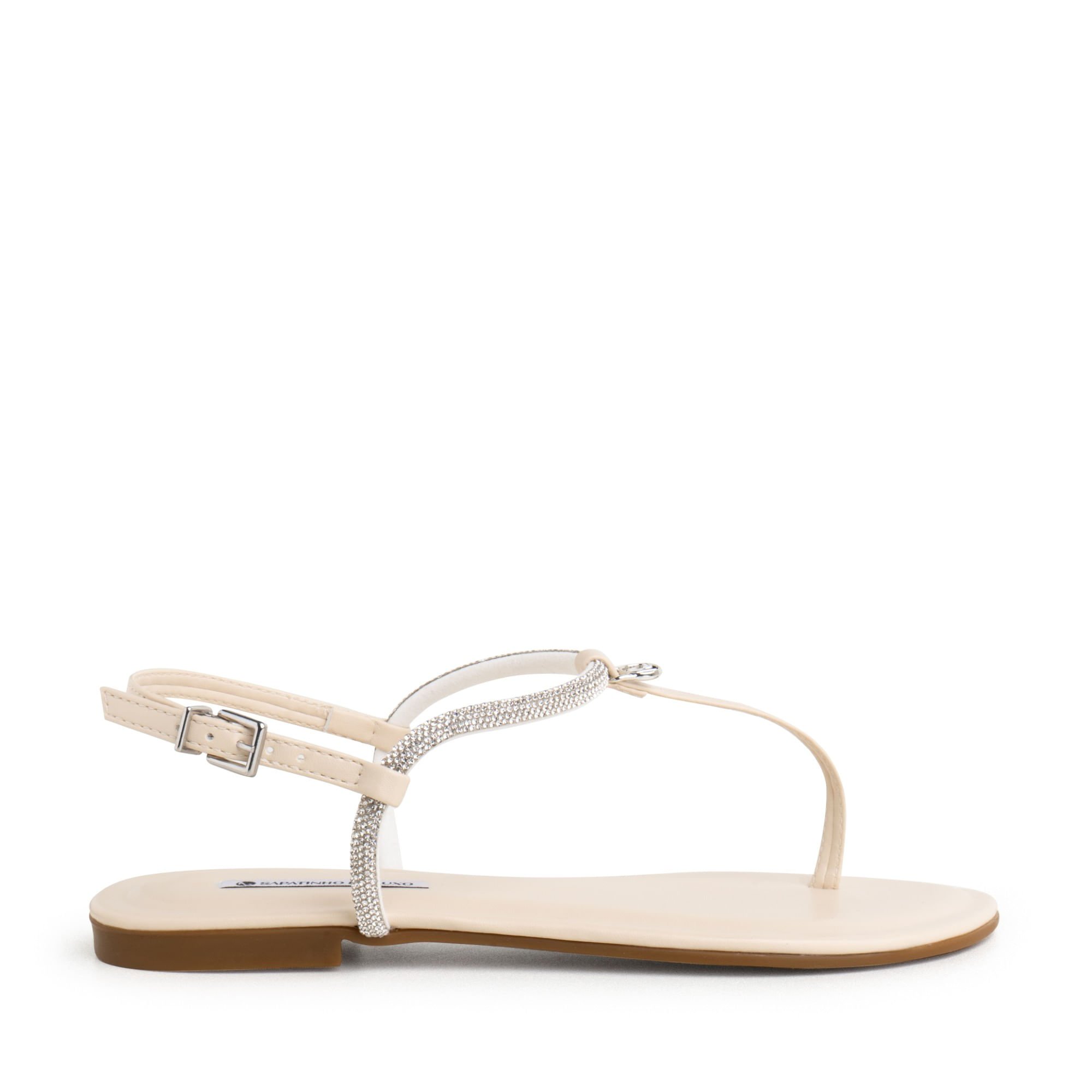 Rasteira Sandália Nude Manteiga Bico Redondo Tira Strass e Logo SDL 210.227_4 Nude 3