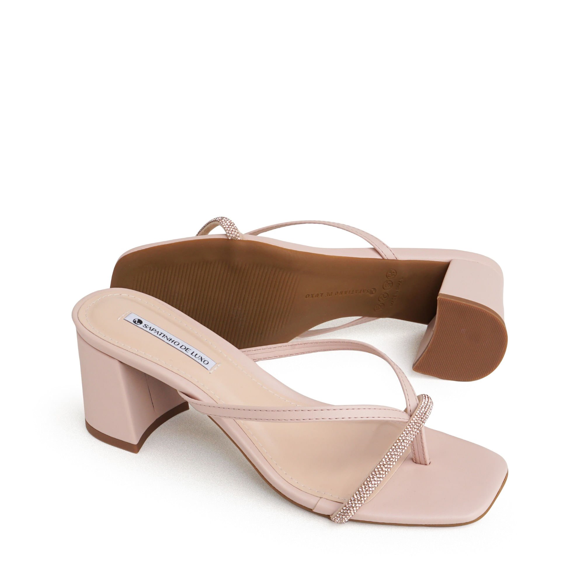 Tamanco Nude Baby Salto Bloco Médio Tira Dedo Strass Brilho 3060.58_8 Nude 2