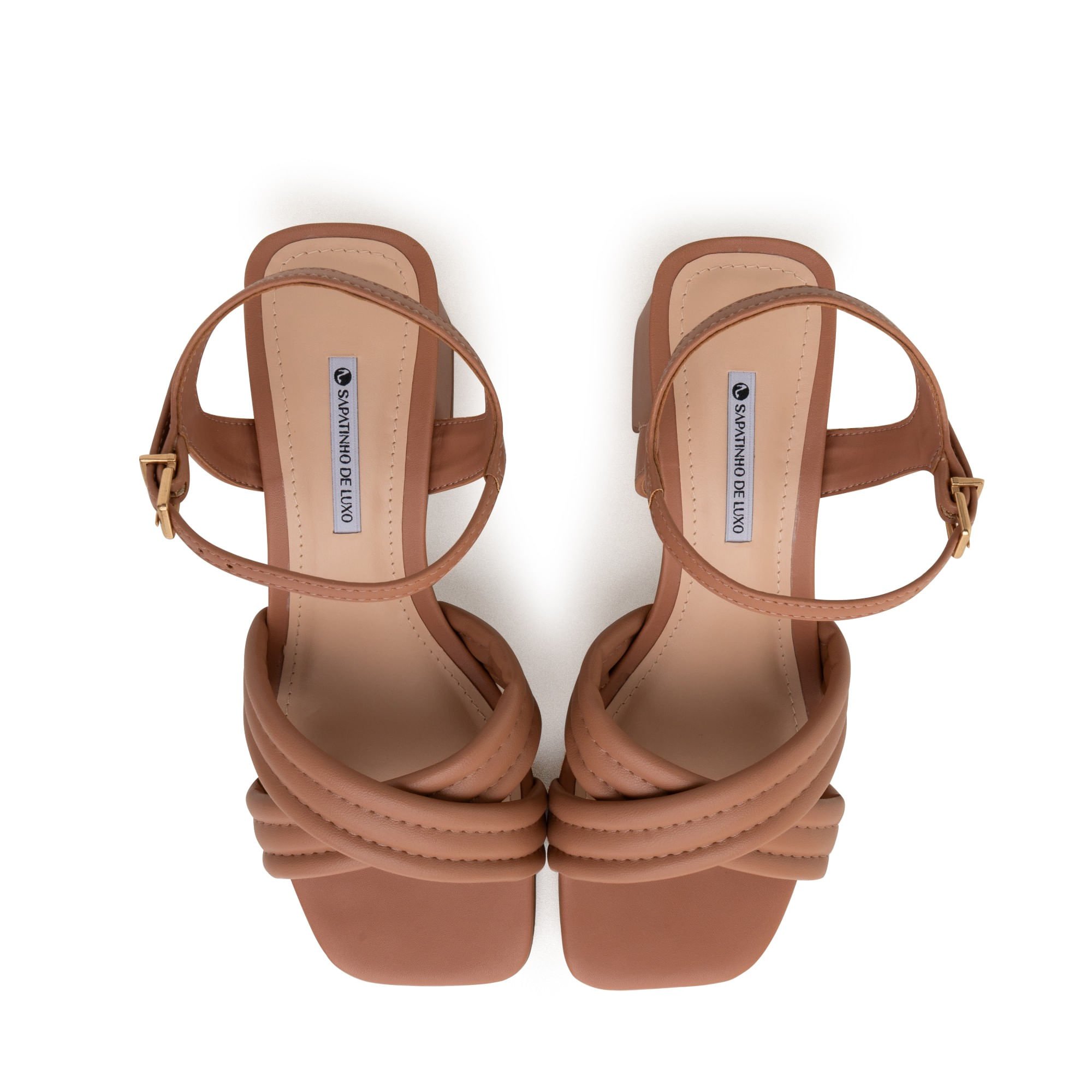 Sandália Nude Mocha Tiras Acolchoadas Salto Bloco e Fivela Ouro 9540.18_1 Nude Mocha 5