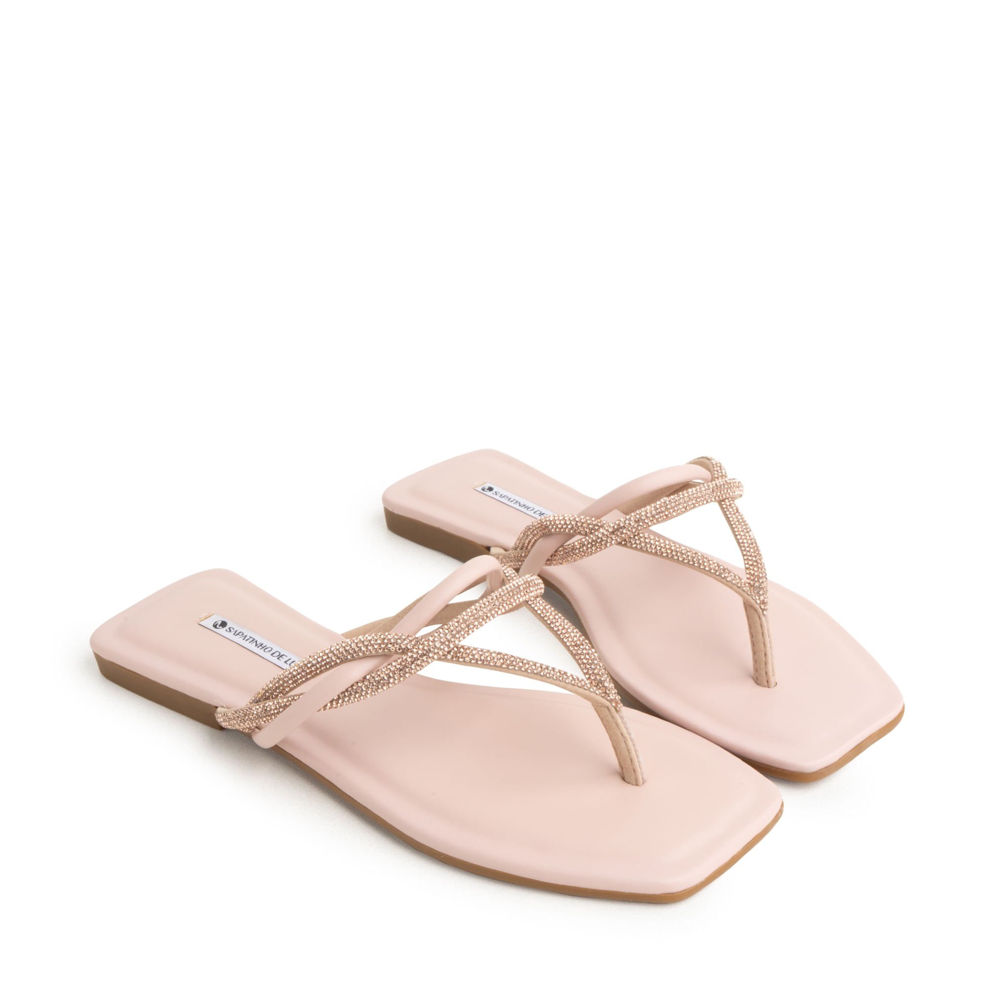Rasteira Nude Baby com Tiras Duplas e Strass 1380.313_3 Nude Baby 1