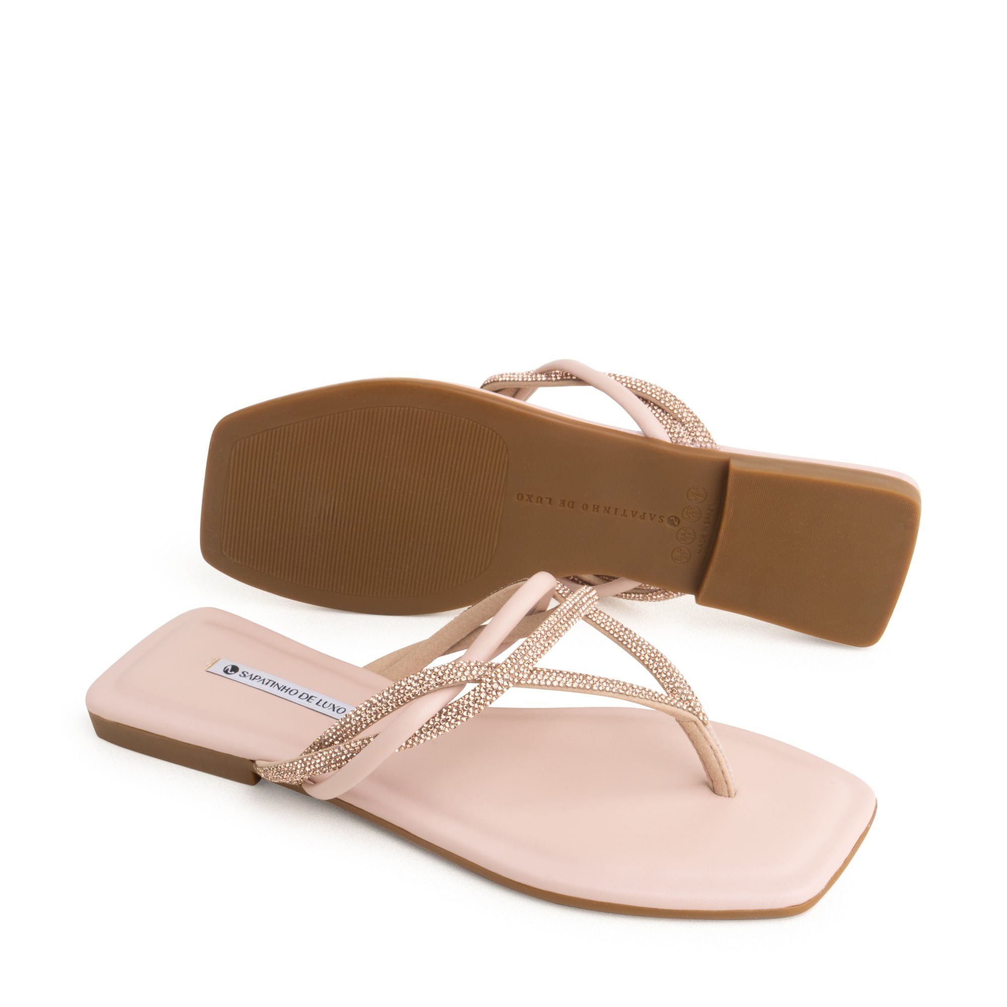 Rasteira Nude Baby com Tiras Duplas e Strass 1380.313_3 Nude Baby 2
