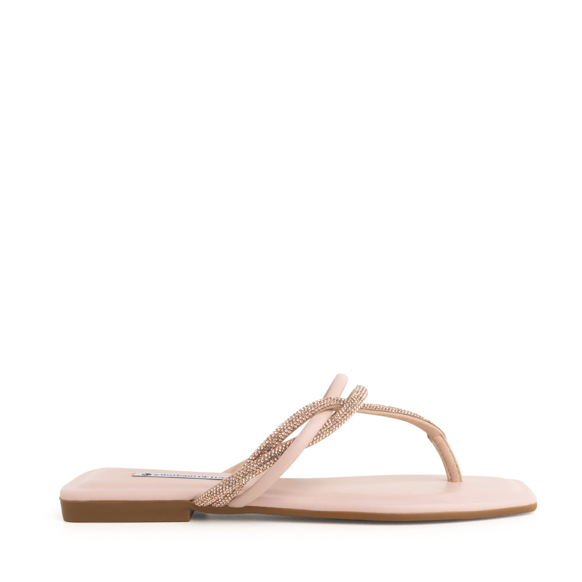 Rasteira Nude Baby com Tiras Duplas e Strass 1380.313_3 Nude Baby 3