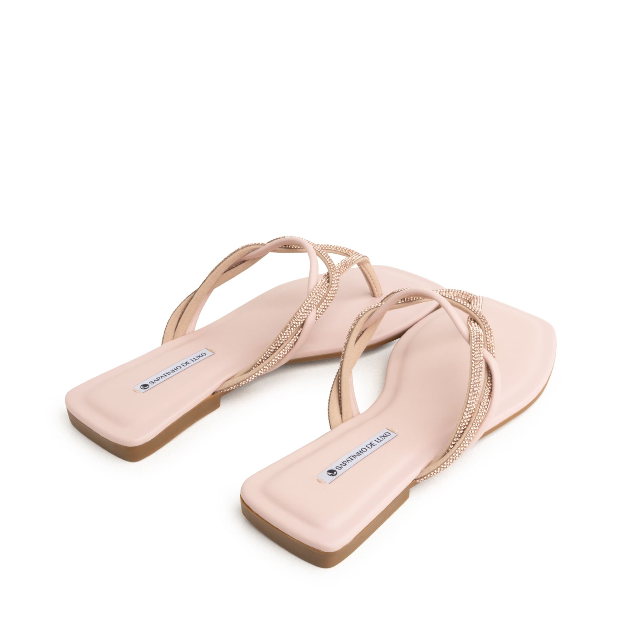 Rasteira Nude Baby com Tiras Duplas e Strass 1380.313_3 Nude Baby 4