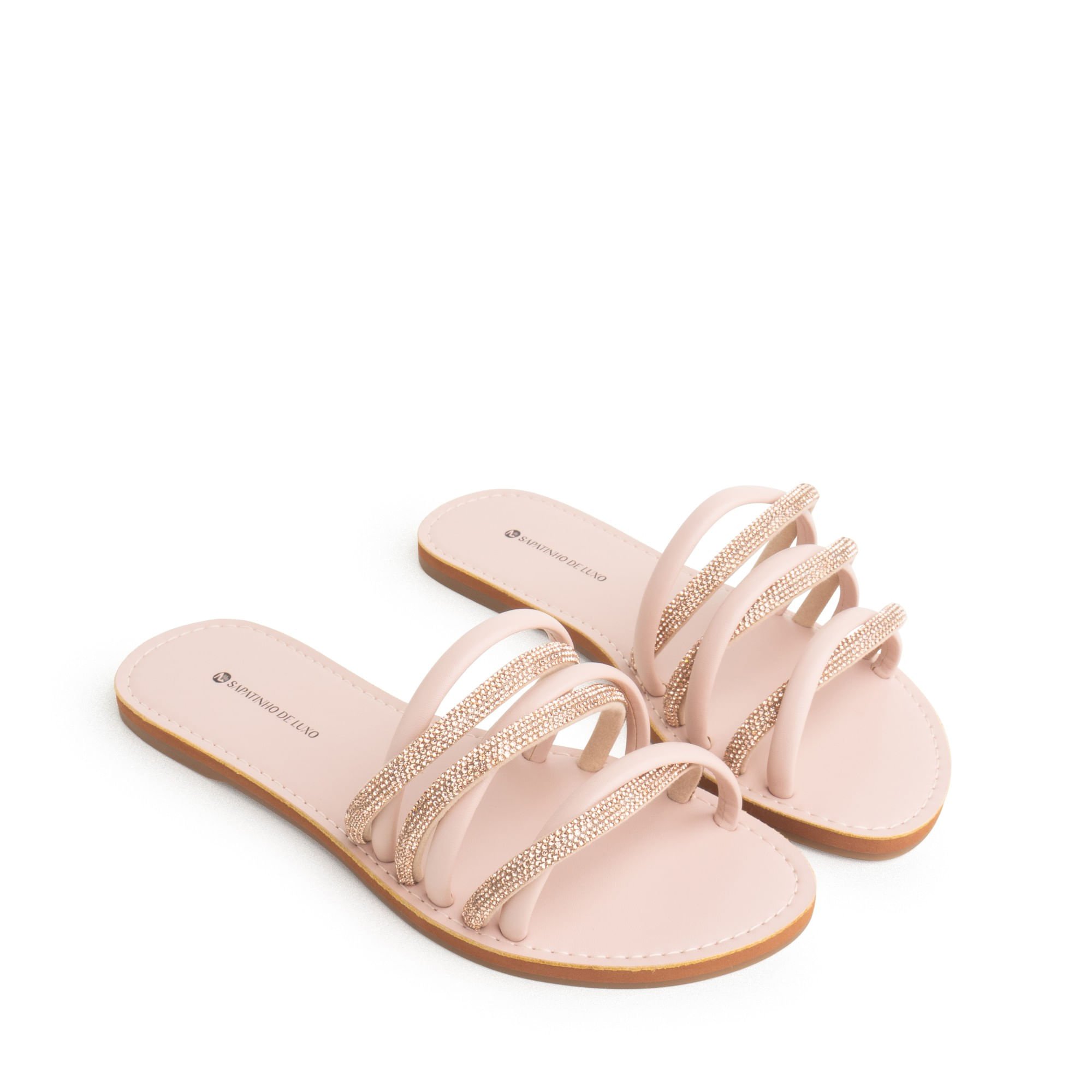 Rasteira Nude Baby com Três Tiras de Strass Brilho e Bico Redondo 10040.20_3