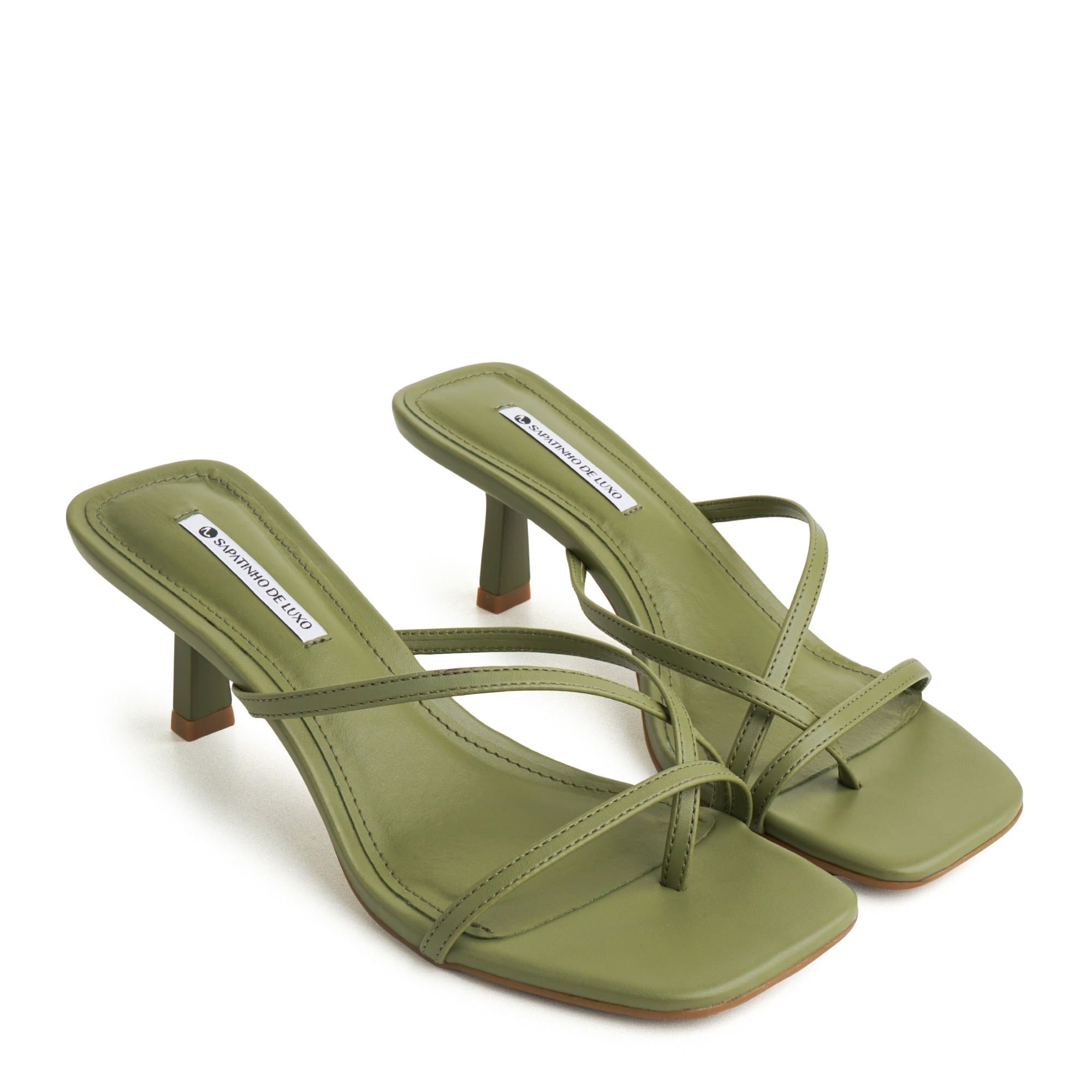 Tamanco Verde Militar Salto Fino Baixo com Tiras Delicadas 9060.64_3