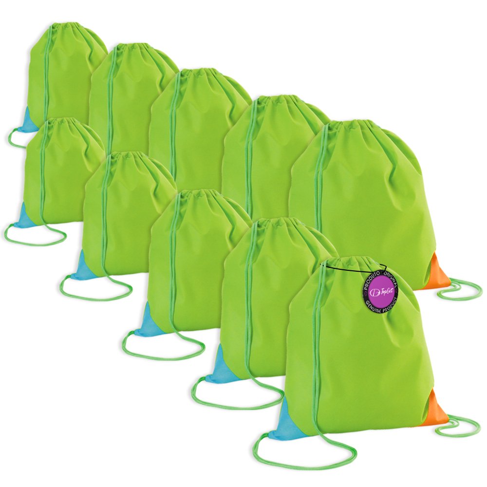 Kit 10x Mochila tipo Saco Gym Sack em TNT 30x35cm Messina TopGet Verde 1