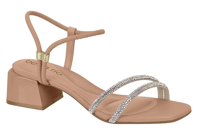 Sandália Beira Rio Salto Bloco Com Cristais 8423-228 Bege 1