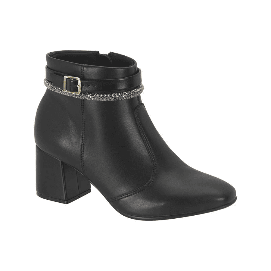 Bota Feminina Cano Curto Beira Rio com Salto Bloco e Fivela Strass 9076-107