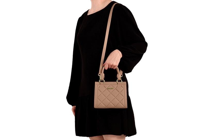 Bolsa Feminina com Alça de Mão e Transversal Moleca 50040-1 Nude 5