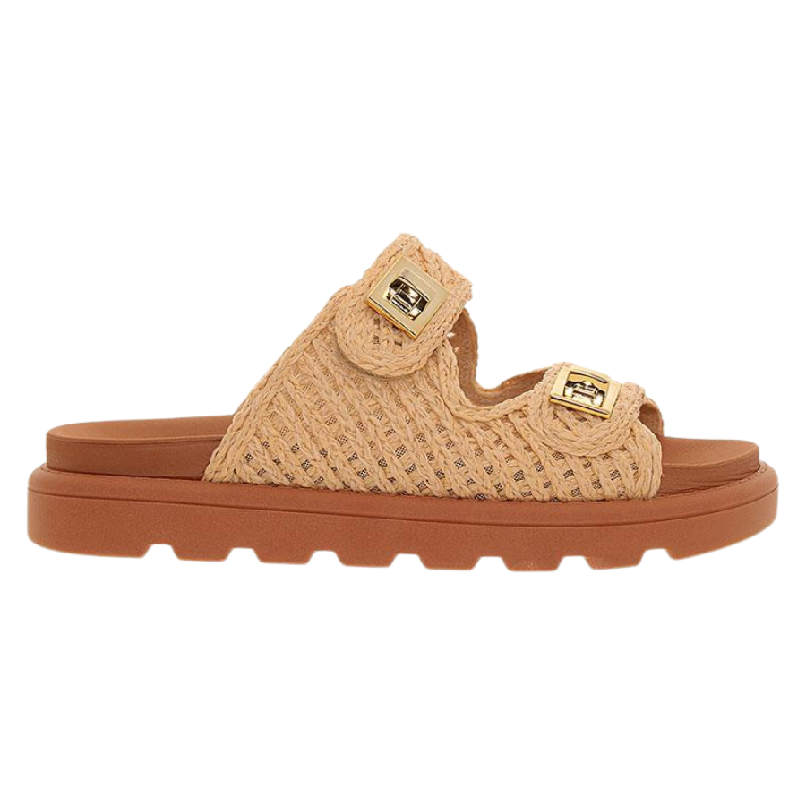 Sandália Feminina Papete Vizzano 6510-119 Trama Natural com Fivela Dourada Bege 3