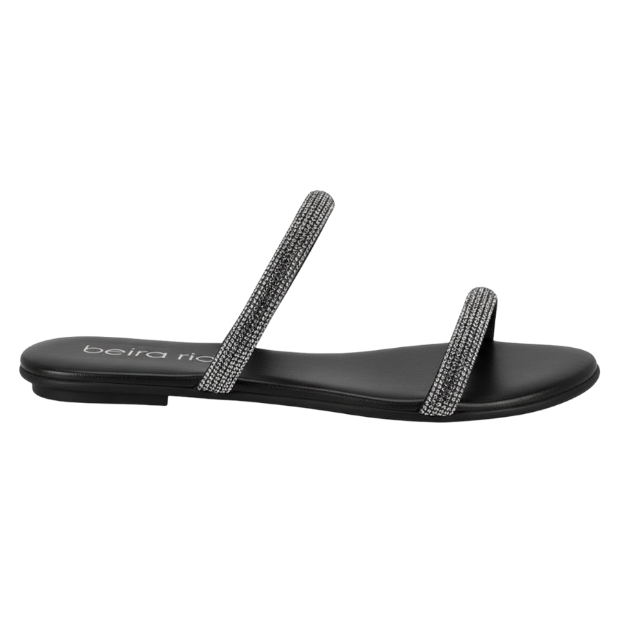 Rasteira Feminina Beira Rio com Tiras de Strass 8384-752 Preto 2