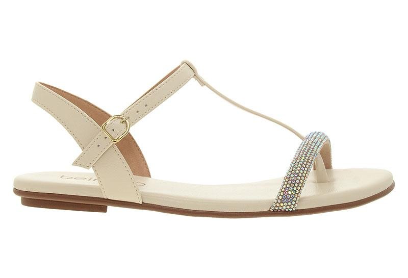 Sandália Rasteira Feminina Beira Rio com Tiras de Strass 8384-768 Off White 3