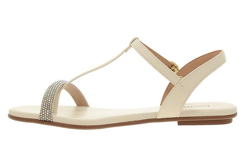 Sandália Rasteira Feminina Beira Rio com Tiras de Strass 8384-768 Off White 4