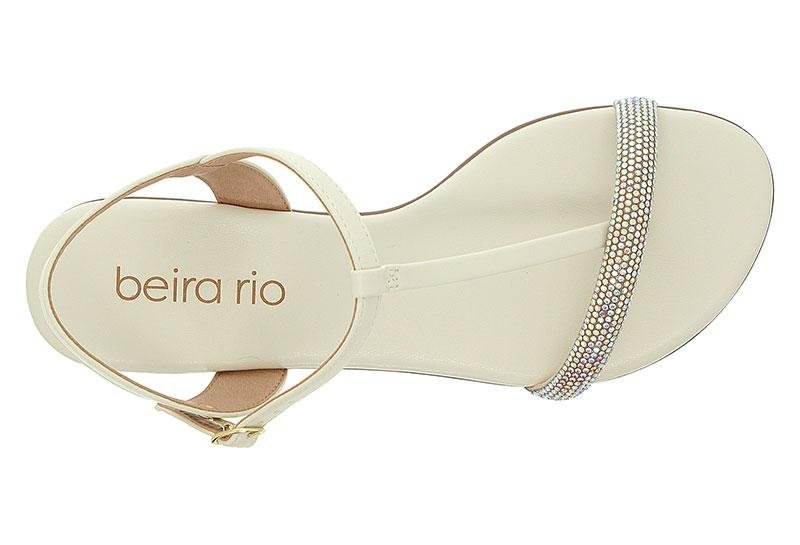 Sandália Rasteira Feminina Beira Rio com Tiras de Strass 8384-768 Off White 5