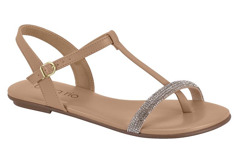 Sandália Rasteira Feminina Beira Rio com Tiras de Strass 8384-768