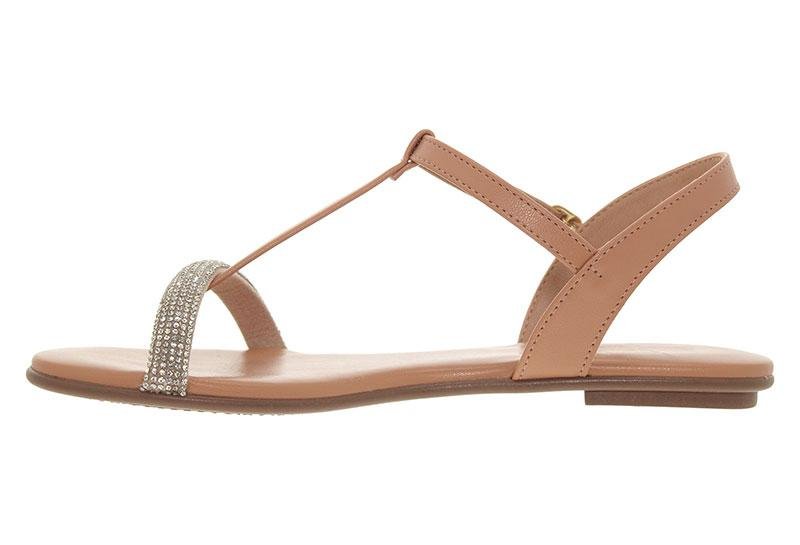 Sandália Rasteira Feminina Beira Rio com Tiras de Strass 8384-768 Bege 4