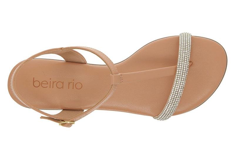 Sandália Rasteira Feminina Beira Rio com Tiras de Strass 8384-768 Bege 5