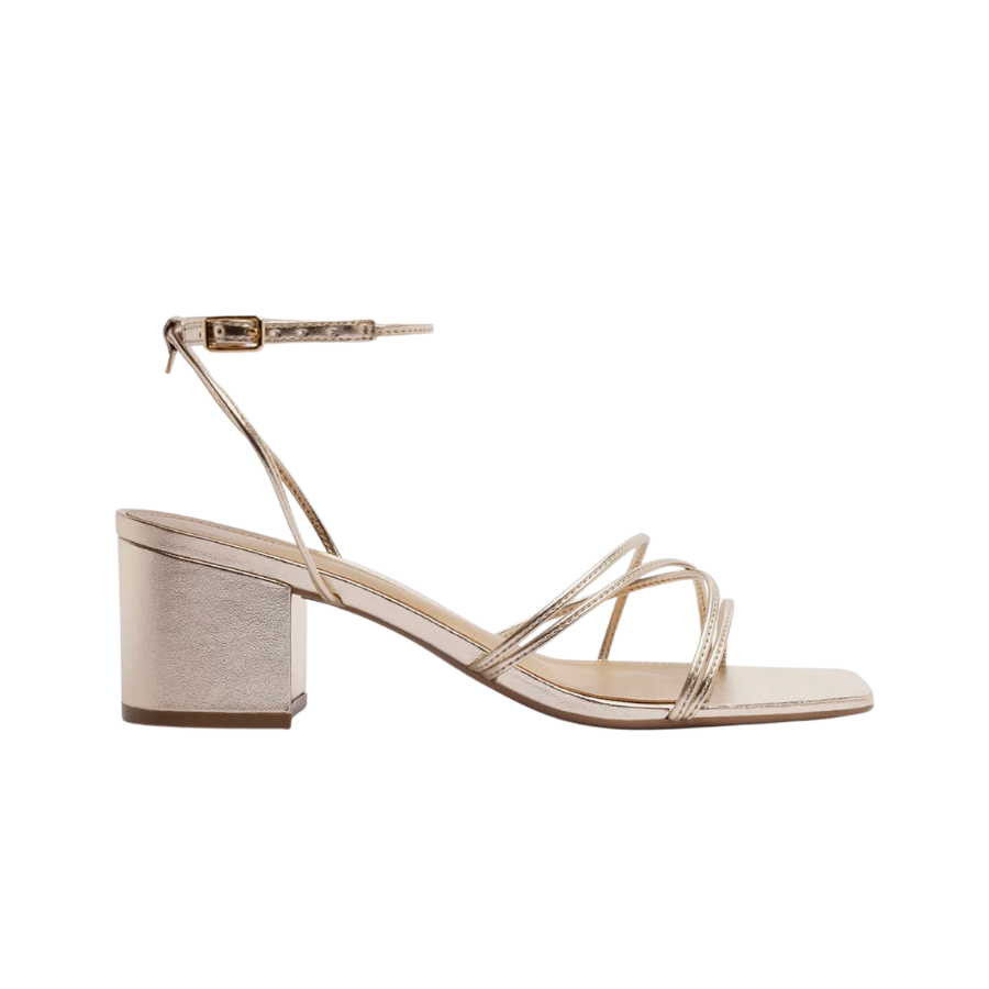 Sandália Feminina Arezzo Salto Bloco Tiras Finas Dourado 2