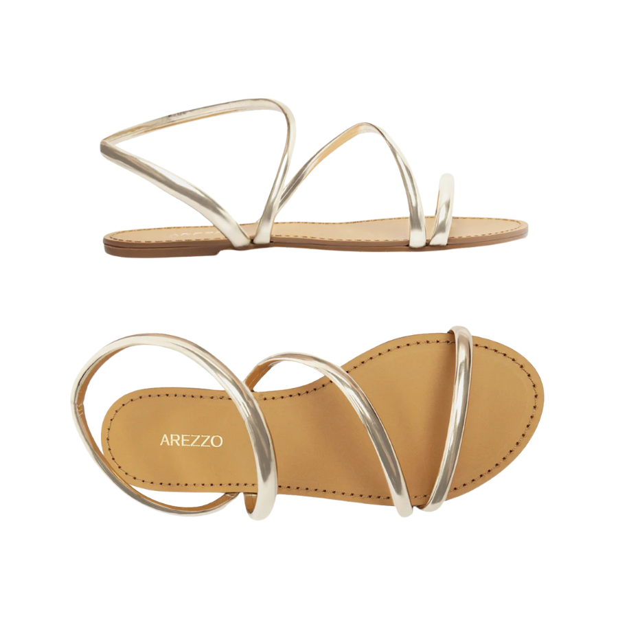 Sandália Feminina Rasteira Arezzo Tira Curva Dourada Dourado 6