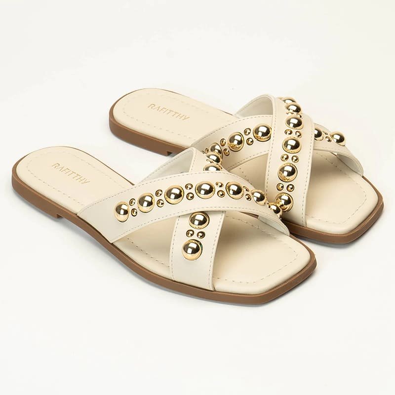 Sandália Rasteira Feminina Rafitthy Tiras Cruzadas