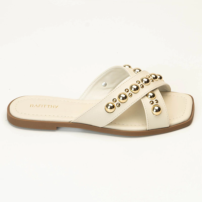 Sandália Rasteira Feminina Rafitthy Tiras Cruzadas Branco 2