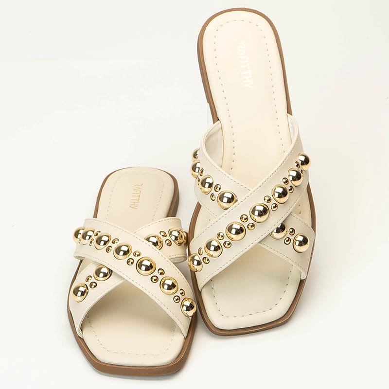 Sandália Rasteira Feminina Rafitthy Tiras Cruzadas Branco 4