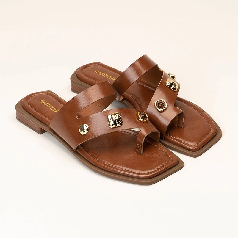 Sandália Rasteira Feminina Rafitthy Detalhes Metálicos 1892003A