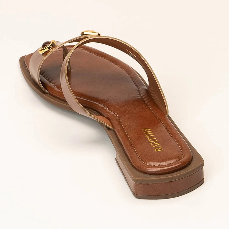 Sandália Rasteira Feminina Rafitthy Detalhes Metálicos 1892003A Marrom 3