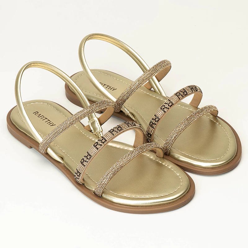 Sandália Rasteira Feminina Rafitthy Tiras em Strass 18.56001A