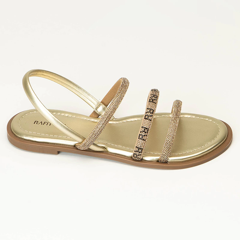 Sandália Rasteira Feminina Rafitthy Tiras em Strass 18.56001A Dourado 2