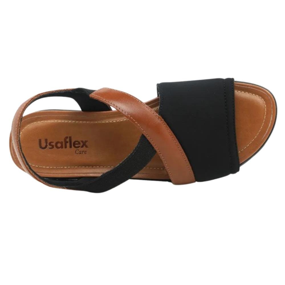 SANDALIA USAFLEX PLATAFORMA BICOLOR CARAMELO PRETO Marrom 4