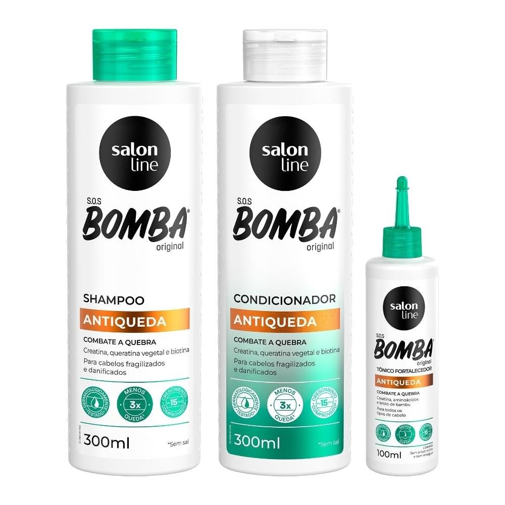 Kit Antiqueda Shampoo, Condicionador e Tônico SOS Bomba Salon Line ÚNICO 1