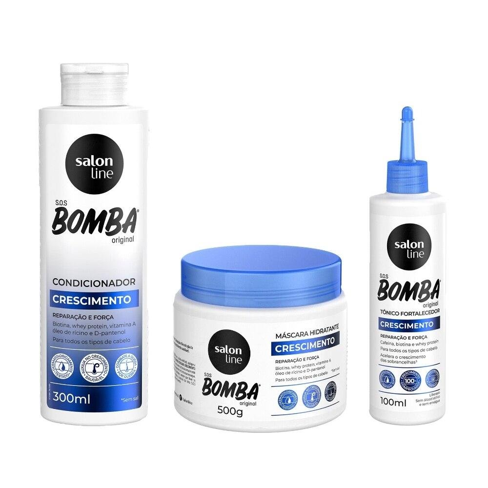 Kit com Condicionador e Máscara de Hidratação SOS Bomba Original + Tônico Fortalecedor Crescimento Acelerado Salon Line ÚNICO 1