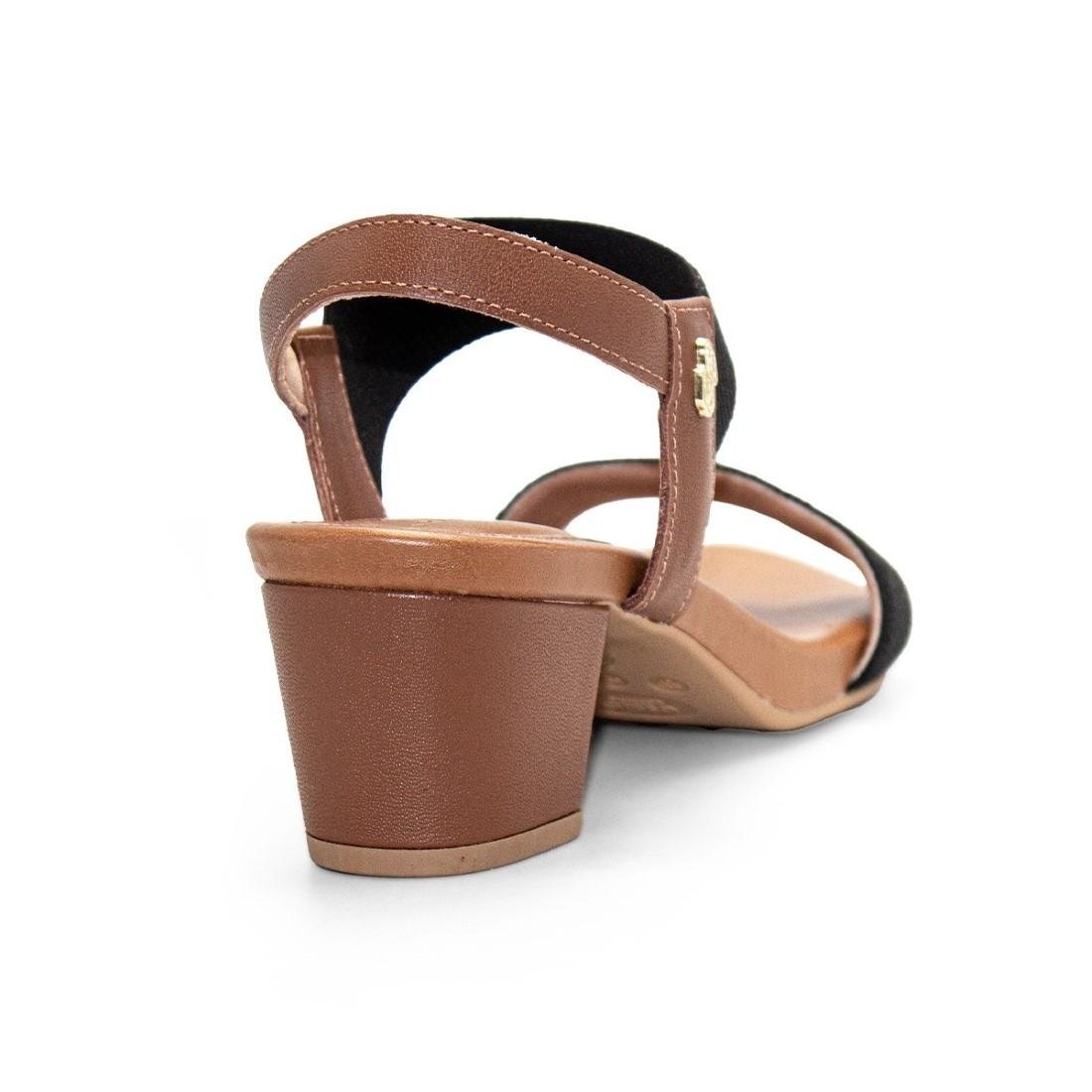 SANDÁLIA USAFLEX FEMININA SALTO BLOCO Y8204 Preto/Marrom 9