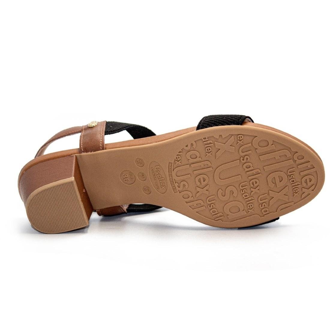 SANDÁLIA USAFLEX FEMININA SALTO BLOCO Y8204 Preto/Marrom 10