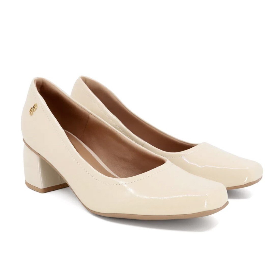 Scarpin Usaflex Feminino Salto Bloco Couro AC2522 Bege 2