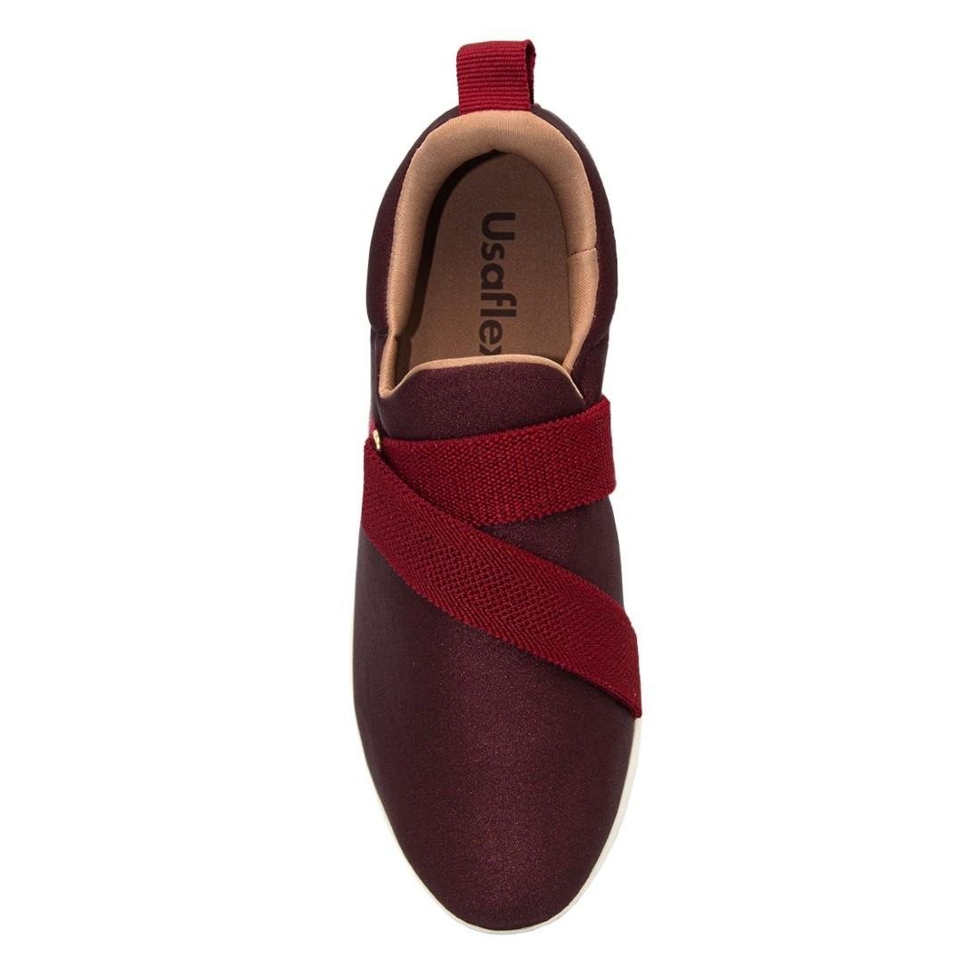 Tênis Usaflex Feminino Elastano Detalhe Elástico AI3404 Vinho 3