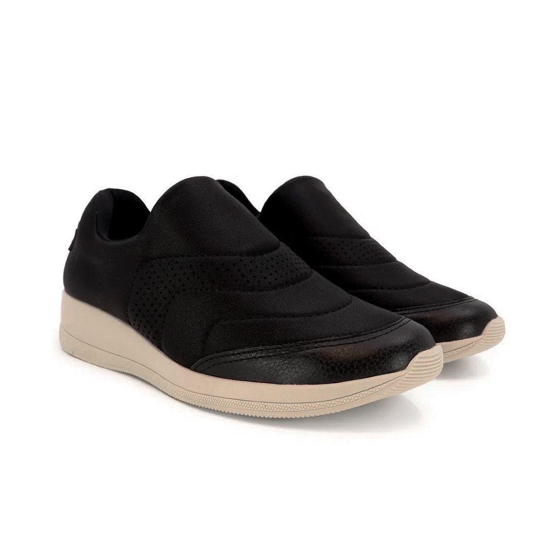 TÊNIS USAFLEX FEMININO ELASTANO DETALHE VAZADO AJ1201 Preto/Bege 2