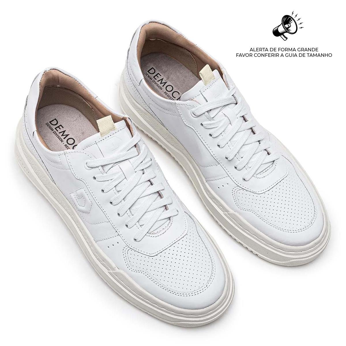 Tênis De Couro Democrata Masculino Denim Block 240501 Branco 2